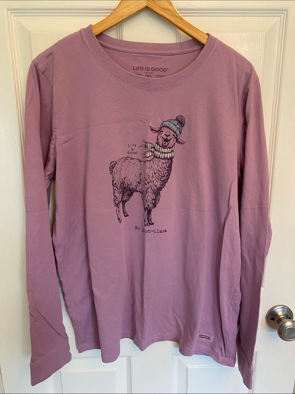 Life Is Good Dusty purple Long Sleeve Llama Graphic Tee